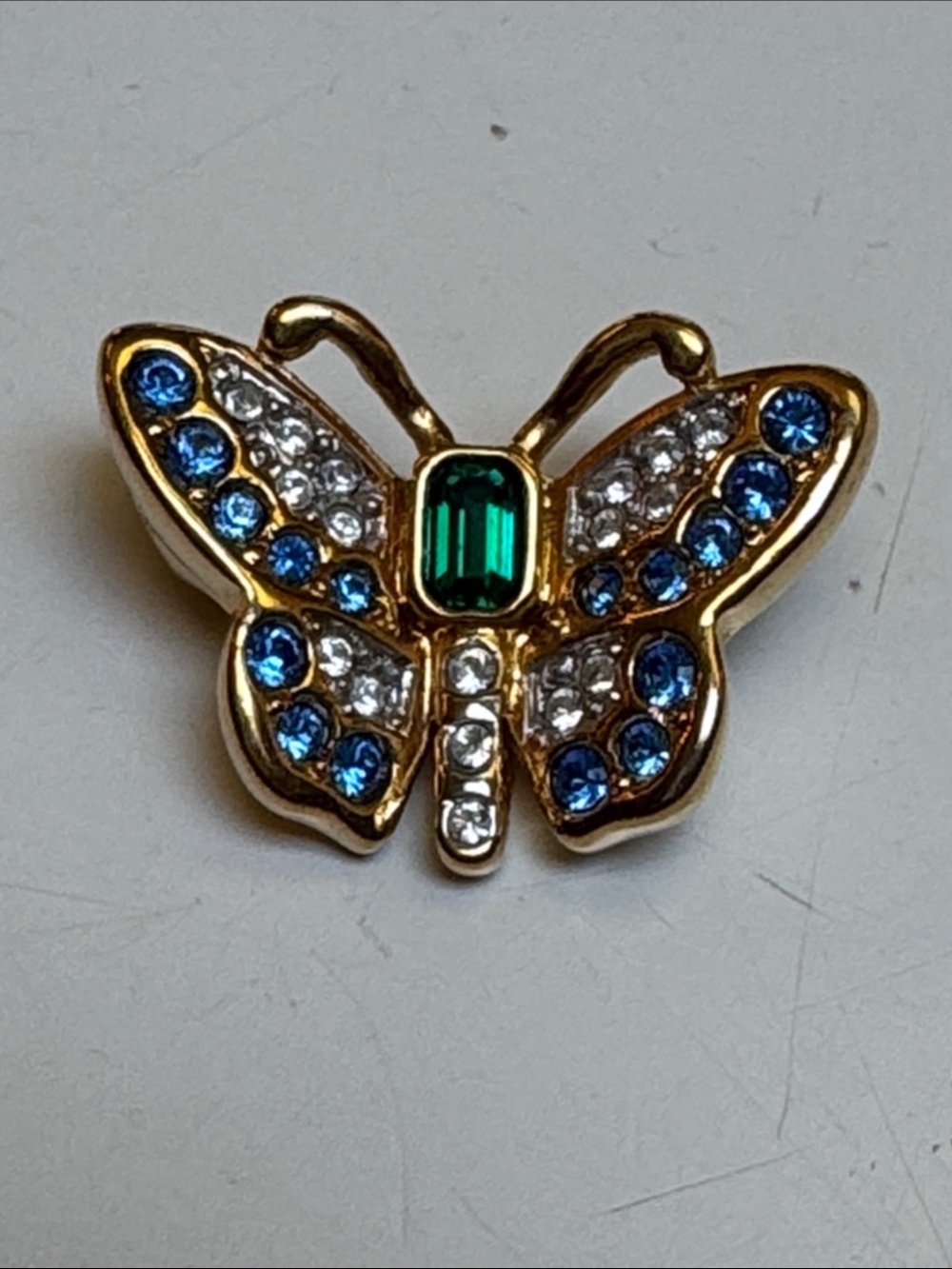 Swarovski miniature brooch butterfly pin crystal sapphires emerald diamonds